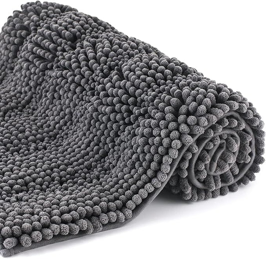 Bath Mat for Bathroom Ultra-Soft Machine Washable Rugs for Shower Room with Non-Slip Backing Shaggy Absorbent Luxury Chenille Bath Rug Perfect for Tub Sink Bedroom Door (24"x36", Dim-Gery)