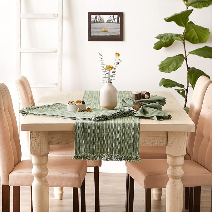 DII Variegated Tabletop Collection, Table Runner, 13x108, Artichoke Green