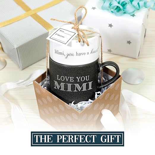 Pavilion - Love You Mimi - 4 Oz Candle & 10.8 Oz Mug Gray & Cream Neutral Stackable To: From: Tag Gift Set