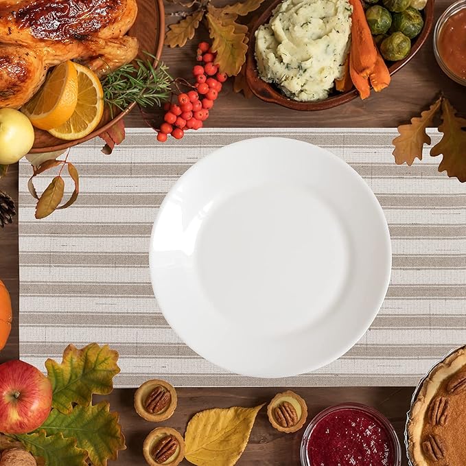 Home Brilliant Farmhouse Placemats Set of 6 Heat Resistant Dining Table Placemats for Kitchen Table Dinner Decor, 13 x 19 inches, Stripes, Oatmeal Beige