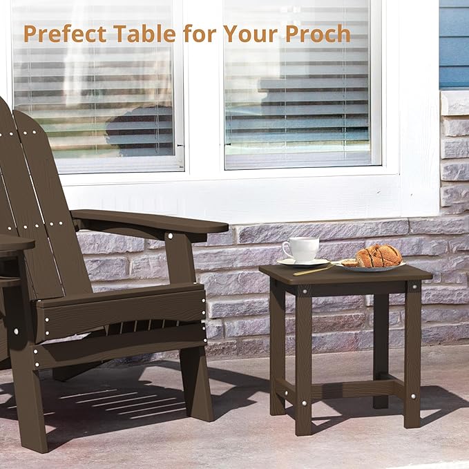 LUE BONA Outdoor Side Table, HDPS Small Outdoor Adirondack Side Tables, Outside End Table for Patio, Porch, Deck, Weather Resistant/Easy Maintenance, Dark Brown
