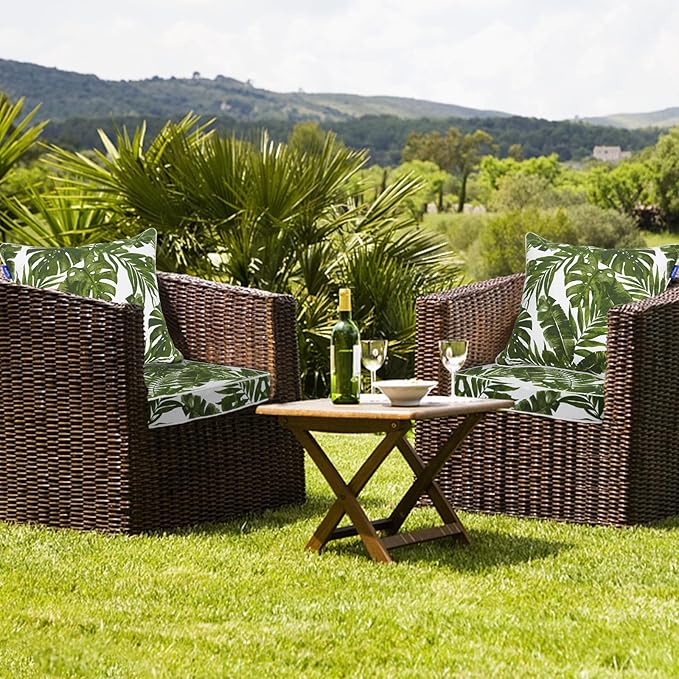 Deep Seat Cushions, Outdoor Cushions, Patio Furniture Cushions, Deep Seat & Back Cushion Patio Cushions with Rmoveable Cover for Backyard Couch Sofa Fade Resistant (19x19x3 in, Green Leaves)