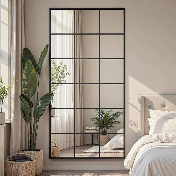 Suidia Wall Mirror, 32" x 72" Window Decorative Mirrors, Metal Framed Wall Decor Wall-Mounted Mirrors for Bedroom, Living Room, Entryway, Black