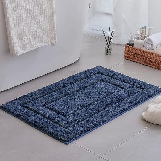 GRANNY SAYS Deep Blue Bathroom Rug, 20" x 32", Non-Slip, Water Absorbent, Microfiber, Machine Wash Dry