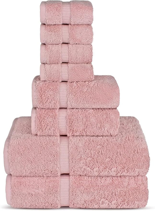Chakir Turkish Linens | Hotel & Spa Quality 100% Cotton Premium Turkish Towels | Soft & Absorbent (8-Piece Towel Sets, Pink)
