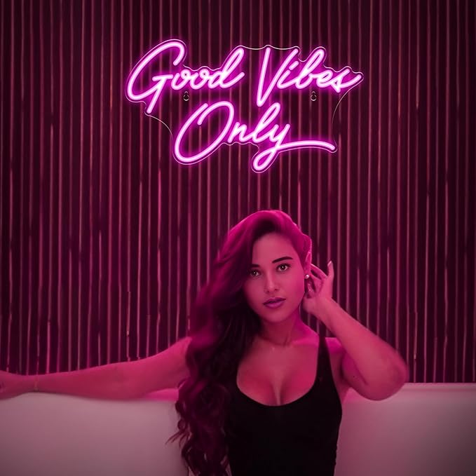 Kavaas Good Vibes Only Neon Signs for Wall Decor | Pink Good Vibes Only LED Sign for Bedroom, Party, Bar, Salon - Best Gifts for Birthday, Christmas