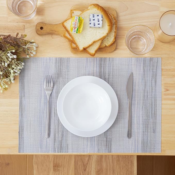 Winknowl Placemats Set of 8, Heat Resistant Stain Resistant Woven Vinyl Insulation Place mats, Durable Washable Elegant Table Mats for Kitchen Dining Table Decor (Lightsteel Blue)
