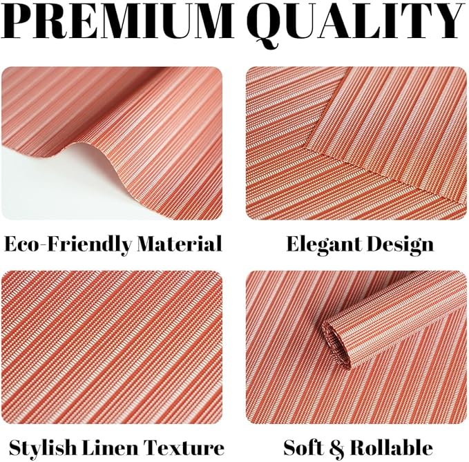 Placemats Set of 12 Vinyl/Plastic Woven Place Mats for Kitchen Table Indoor/Outdoor Washable Placemat Wipeable Dining Table Mats (Red Stripes,12)