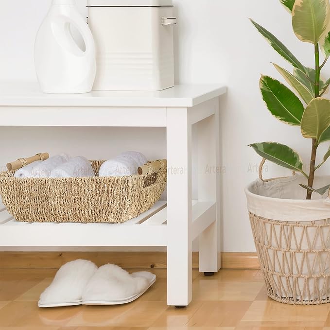 Artera Shallow Wicker Storage Basket - Medium Woven Seagrass Baskets with Wooden Handles for Bathroom, Kitchen Pantry Organizing, Perfect as Drawers, 15" x 10.6" x 5,3" (1, M)