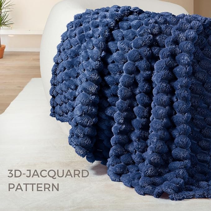 Whale Flotilla Throw Blanket for Couch with Jacquard Pattern, Fuzzy Soft Cozy Exquisite Blankets for All Season, Warm and Fluffy, 50x60 Inch, Navy Blue
