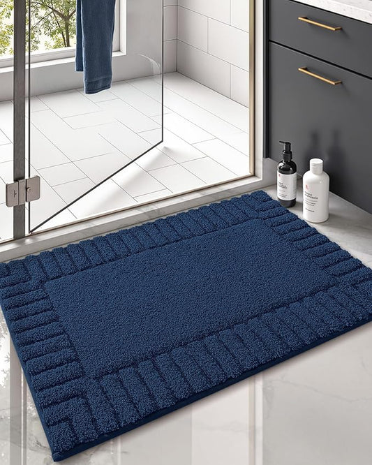 Color&Geometry Standard Sized Bath Rugs Non Slip Washable, 20"x31.5" Absorbent Navy Blue Bathroom Rugs, Soft Bath Mats for Bathroom Floor, Shower, Bathtub, Laundry