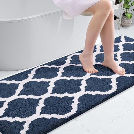 OLANLY Bathroom Rugs 71x24, Soft and Absorbent Microfiber Bath Rugs, Non-Slip Shaggy Shower Carpet, Machine Wash Dry, Bath Mats for Bathroom Floor, Tub and Shower, Navy