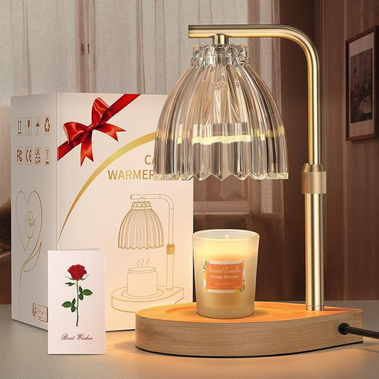 Candle Warmer Lamp with Adjustable Height, Timer & Dimmer, Birthday Gifts for Women, Elegant Gift Box & Greeting Card, Candle Lamp with 2 Bulbs for Home Decor/Bedroom/Office