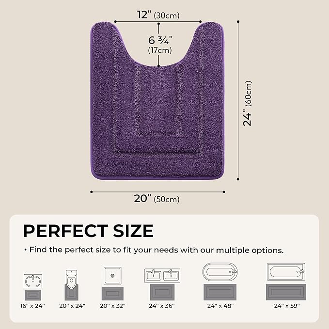 GRANNY SAYS Bathroom Toilet Rugs U Shaped, Bath Mats for Bathroom, Bath Rugs Non Slip Washable, Absorbent Microfiber Toilet Mat, Soft Plush Shaggy Bath Carpet, 20" x 24", Purple