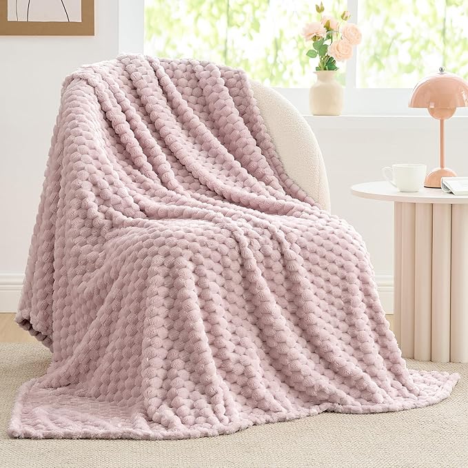 BEDELITE Fleece Throw Blanket for Couch & Bed - 3D Jacquard Decorative Lotus Pink Blanket, Super Soft and Cozy Warm Fuzzy Blanket All Seasons Suitable, 50x60Inches