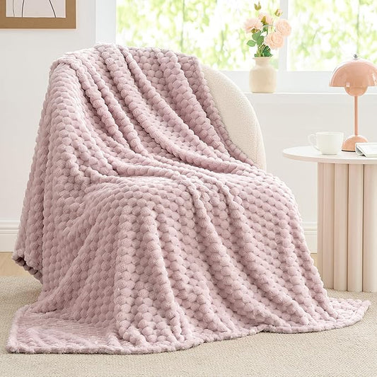 BEDELITE Fleece Throw Blanket for Couch & Bed - 3D Jacquard Decorative Lotus Pink Blanket, Super Soft and Cozy Warm Fuzzy Blanket All Seasons Suitable, 50x60Inches