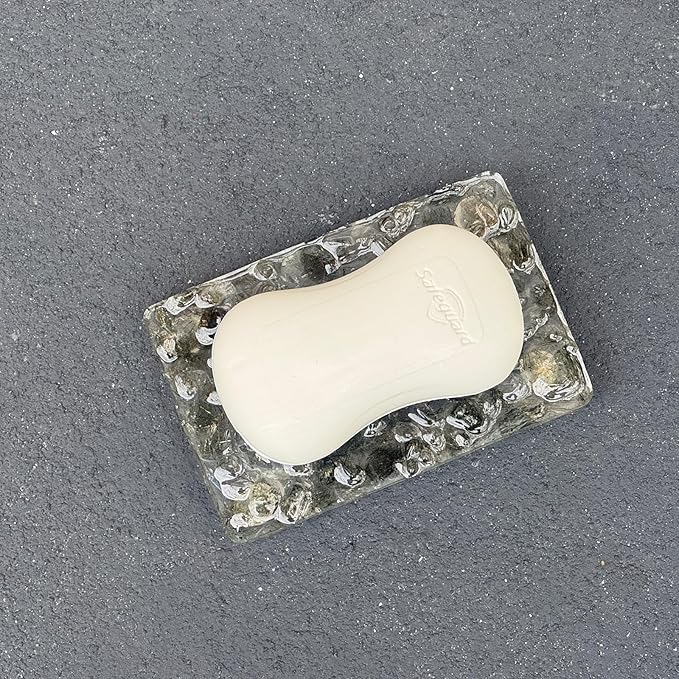 Handmade River Rock Rectangle Bar Soap Holder Stone Pebbles Soap Dish for Shower and Bathroom Decor, Natural Soap Tray to Keep The Soap Dry Resin Kitchen Decoration (Crystal rutilated)