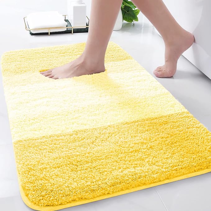 Arotive Microfiber Bathroom Rugs, Shaggy Soft and Absorbent Bath Rug, Non-Slip, Thick Plush Machine Washable Dry Bath Mats for Bathroom, Tub and Shower, 30x20, Yellow
