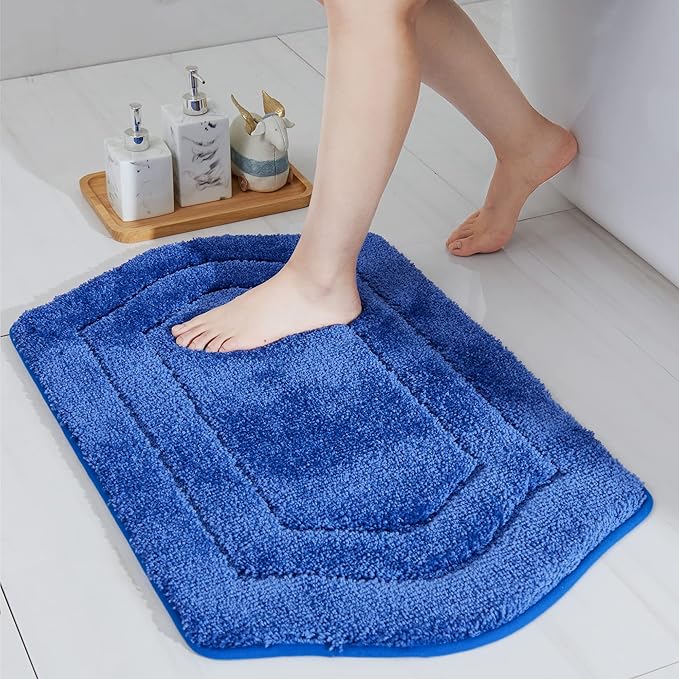 COSY HOMEER Extra Thick Bath Linen Sets Rugs for Bathroom - Anti-Slip Bath Mats Soft Plush Yarn Shaggy 100% Strong Polyester Living Room Bedroom Mat Floor Water Absorbent(Blue,24x36 - Inches)