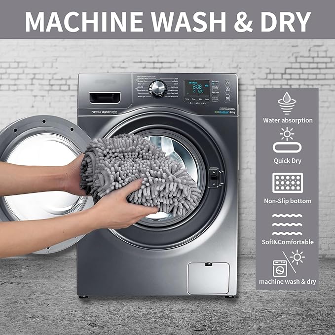 ZiYiJuan Bathroom Rugs, Super Absorbent Luxury Shaggy Chenille Bath Dark Gray 20x20_20x32