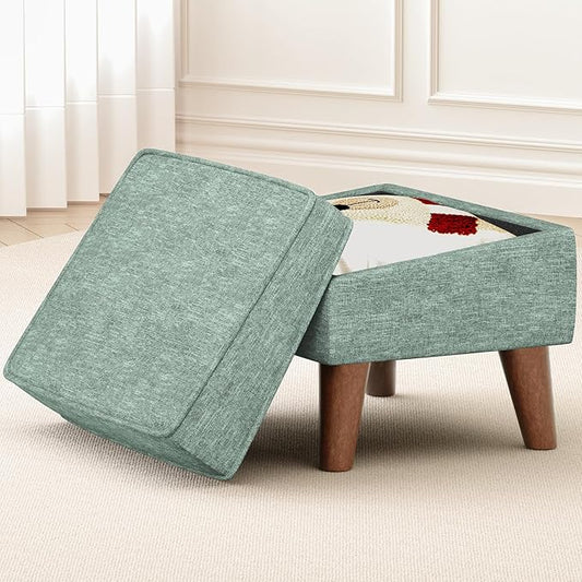 Small Footstool Ottoman, Footstool with Adjustable Lid, 11" Ottoman Foot Rest with Storage for Living Room, Bedroom, Couch, Enterway, Green