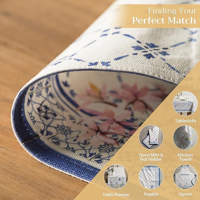 Maison d' Hermine Placemats Set of 4 100% Cotton Washable Cloth Place Mats, Reusable Table Mats for Kitchen Dining Decoration, Party, Wedding, Restaurant Spring/Summer (Faience, 13" x 19")