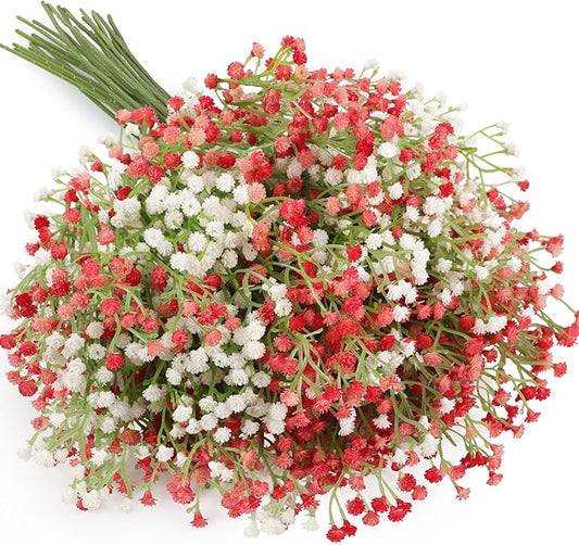 N&T NIETING Babys Breath Artificial Flowers Bulk, 15Pcs Fake Gypsophila Bouquet Flowers Real Touch Faux Babies Breath Arrangement for Wedding Floral Party Home Centerpieces Vase Decoration, Pink White