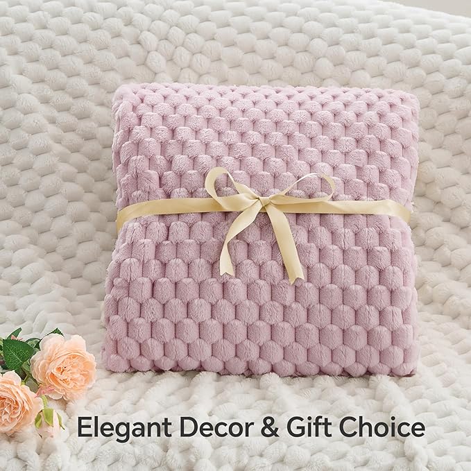 BEDELITE Fleece Throw Blanket for Couch & Bed - 3D Jacquard Decorative Lotus Pink Blanket, Super Soft and Cozy Warm Fuzzy Blanket All Seasons Suitable, 50x60Inches