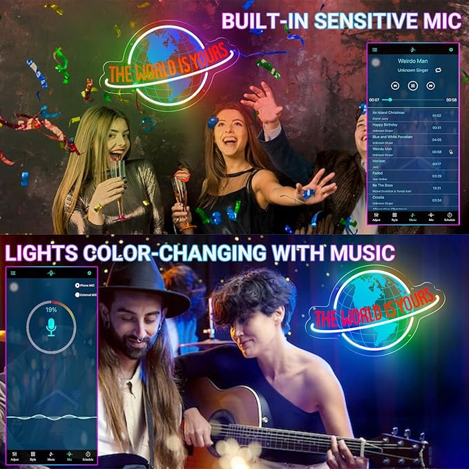 The World is Yours Neon Sign, Remote Planet LED Neon Light Lamp for Wall Decor, USB Power for Man Cave Home Bar Bistro Club Cafe Wedding Game Room Bedroom Birthday Gift Graduation Party (Multicolor)