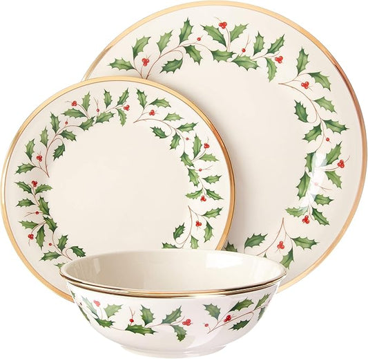 Lenox 883430 Holiday 3-Piece Place Setting, Christmas Set, Hosting, Red & Green
