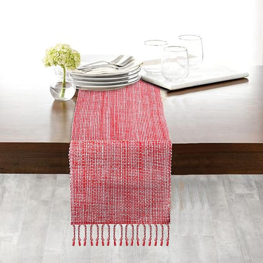 Urban Villa Table Runner 100% Cotton Two Tone Tablerunner Home Kitchen Dining Décor Table Runner 14''x72'' Red/White Table Runner with Fringes Cocktail Parties Wedding BBQ's Everyday use Table Runner