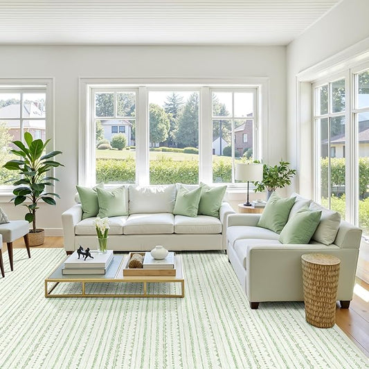Sage Green Boho Area Rugs 9x12 Living Room, Moroccan Large Rug Farmhouse Washable Rug with Non-Slip Backing, Neutral Morden Indoor Carpet for Bedroom Dining Room