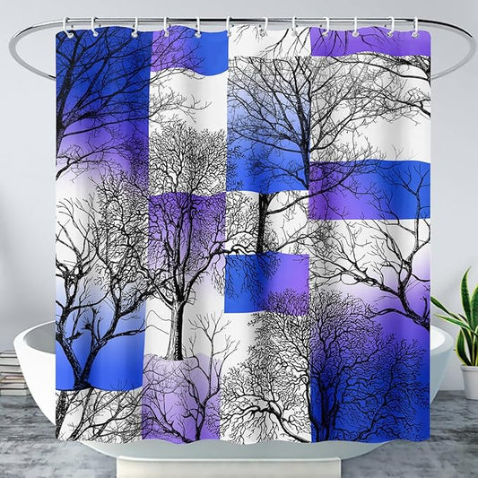 AILONEN Blue and White Tree Abstract Shower Curtain,Minimalist Printed Plant Tree Arts Bath Curtain,Modern Boho Waterproof Curtain for Bathroom Decor, 60" W x 72" H