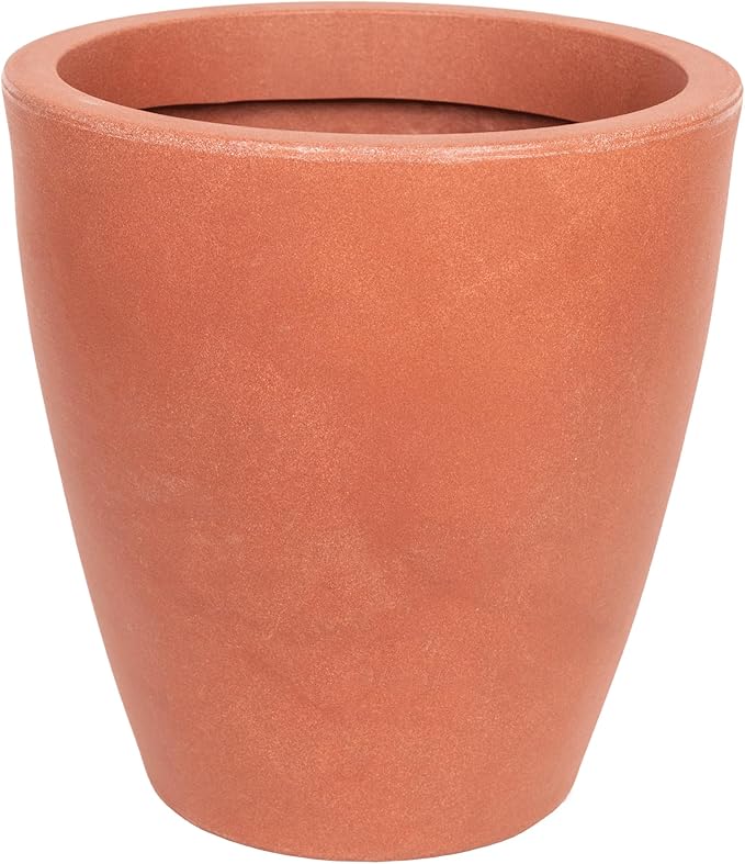 Elly Décor 12 inch Planter for Garden with Drainage, Large Round, Lightweight & Extremely Durable, Deck Indoor/Outdoor Plastic Pot, 12"x12"x7", Terracotta