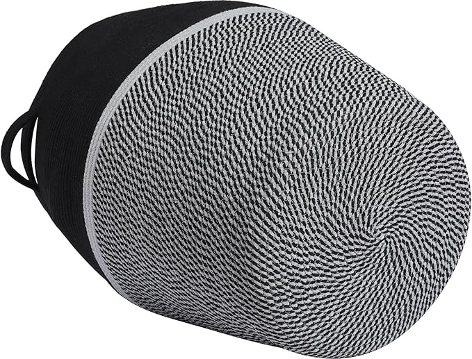 26" x 20" Tall Extra Large Storage Basket with Lid, Cotton Rope Storage Baskets, Woven Laundry Hamper with Cover, for Clothes Blanket in Living Room, Two Sides Black/Black Mix