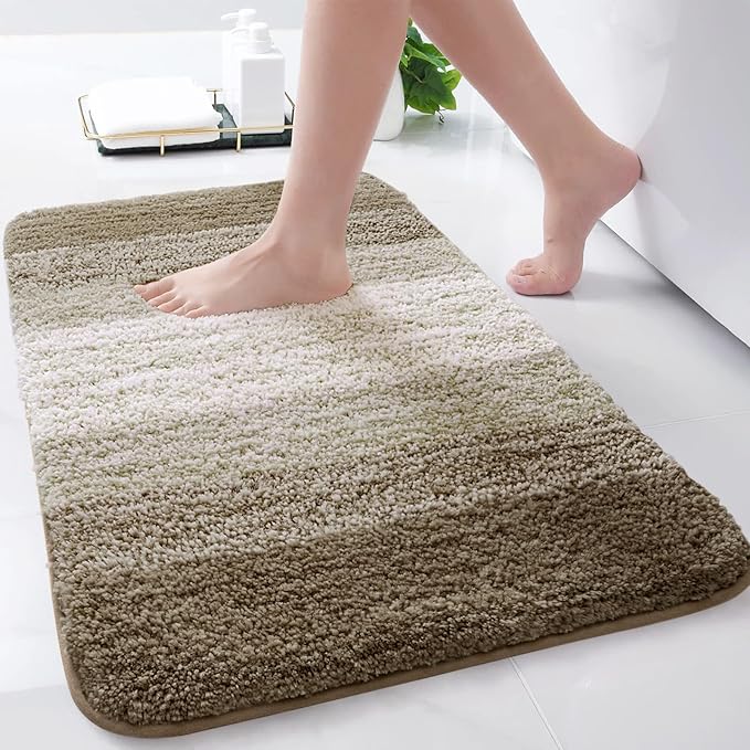 Arotive Microfiber Bathroom Rugs, Shaggy Soft and Absorbent Bath Rug, Non-Slip, Thick Plush Machine Washable Dry Bath Mats for Bathroom, Tub and Shower, 24x16, Coffee