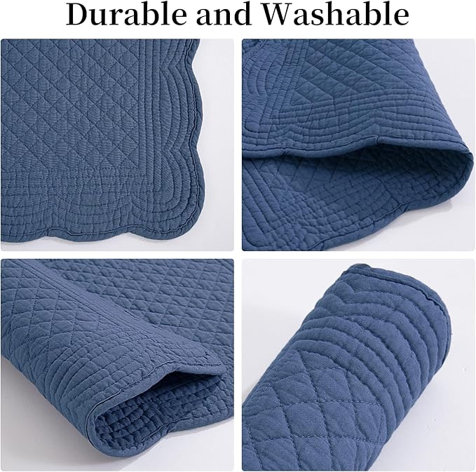 HOMBYS Quilted Placemats Set of 6 Washable-13x18 inches Rectangular Placemats for Kitchen Table-100% Cotton Fabric Rectangular Table Mats, (Sapphire Blue)