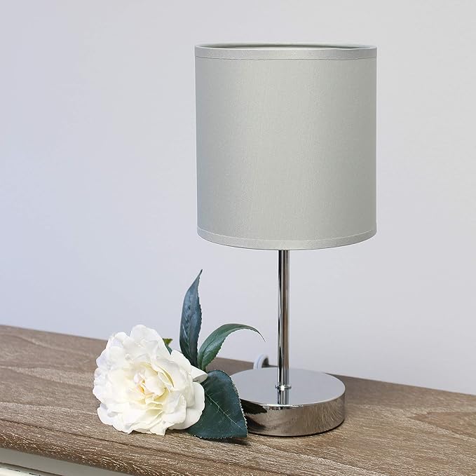 Simple Designs LT2007-SLT-2PK Chrome Mini Basic Table Lamp with Fabric Shade 2 Pack Set, Slate Gray