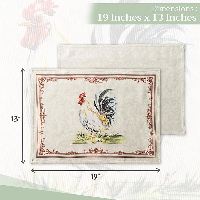 Maison d' Hermine Placemats Set of 4 100% Cotton Washable Cloth Place Mats, Reusable Table Mats for Kitchen Dining Decoration, Party, Wedding, Restaurant Spring/Summer (Campagne, 13" x 19")