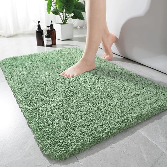 AROGAN Luxury Long Bathroom Runner Rug, 24x36 Inch Thick Soft and Absorbent Microfiber Non Slip Bath Mat, Rubber Backing Quick Dry Rugs Carpets, Machine Washable Plush Mats for Shower Floor, Green