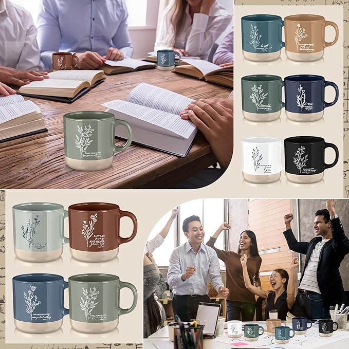 10 Pcs Christian Mugs for Women Inspirational Bible Verse Coffee Mug 13 Oz Religious Cup Ceramic Christian Cup Aesthetic Church Gift For Women Men Teacher Employee Friend (Neutral Color)