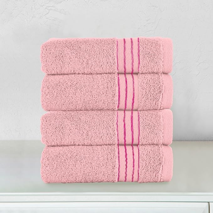 Elegant Comfort Premium Turkish Cotton 4 Pack Hand Towel Set - 16 x 28 inch, Luxurious Hotel Spa Quality 100% Turkish Cotton 4PC Hand Towel Set - Highly Absorbent - Soft Bathroom Towels, Dusty Rose