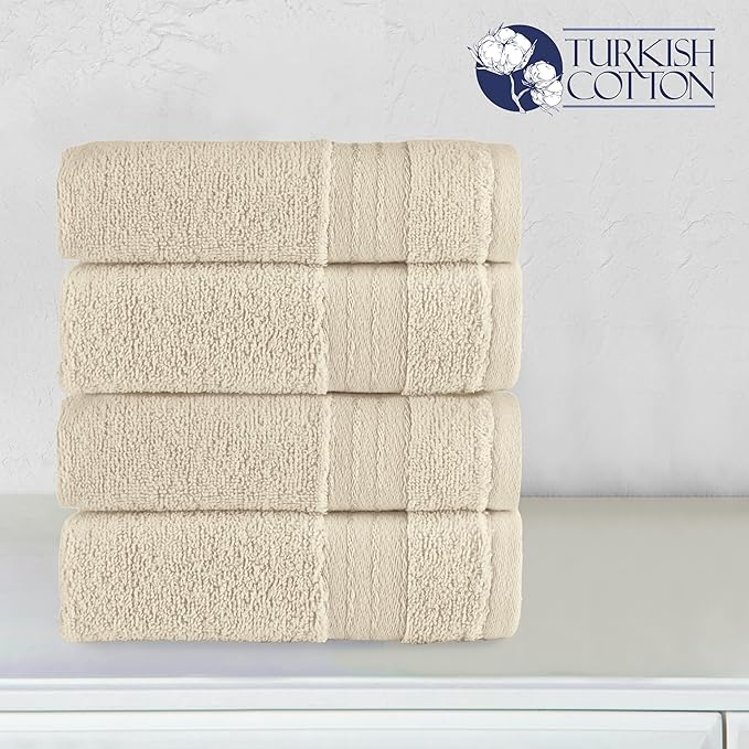 Elegant Comfort Premium Turkish Cotton 4 Pack Hand Towel Set - 16 x 28 inch, Luxurious Hotel Spa Quality 100% Turkish Cotton 4PC Hand Towel Set - Highly Absorbent - Soft Bathroom Towels, Ivory