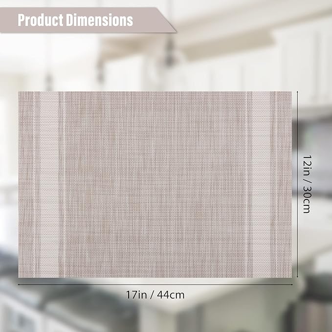 Winknowl Placemats, Set of 6 Heat Resistant Stain Resistant Non-Slip Woven Vinyl Insulation Placemats, Washable Durable Elegant Table Mats for Dining (Beige White)