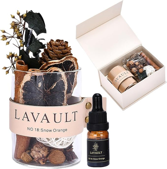 Scented Diffuser - Glass Jar with Dried Herbs and Flower - Reed Diffuser Gift Set - Long-Lasting Fragrance and Relaxing Atmosphere - Bathroom Fragrance - Snow Orange