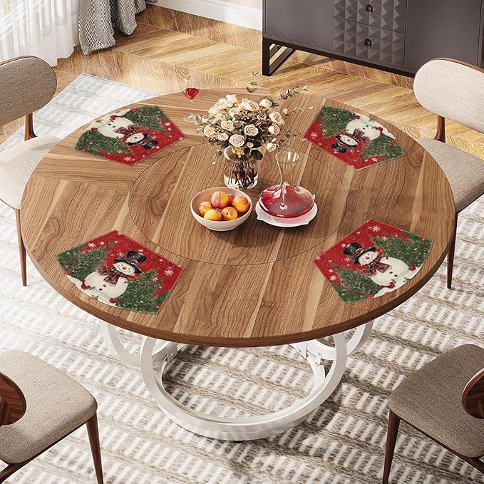 Artoid Mode Red Christmas Snowman Wedge Placemats for Round Table Set of 4, Winter Seasonal Kitchen Dining Table Decoration for Indoor Party Home
