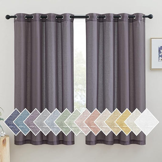 NICETOWN Linen Curtains for Bedroom, Grommet Semi Sheer Privacy with Light Filtering Curtains & Drapes Window Treatment for Bedroom Girls, Purple Brown, W52 x L63, 1 Pair