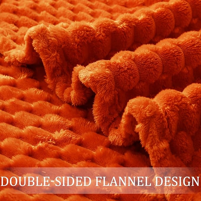 Exclusivo Mezcla Queen Size Soft Fleece Blanket, 90x90 Inches Stylish Jacquard Velvet Blanket for Bed, Fuzzy Cozy Lightweight for All Season, Burnt Orange