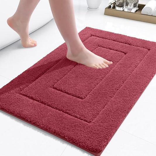 Buganda Bathroom Rugs, 24" x 16", Soft and Absorbent Microfiber Bath Rugs, Non-Slip Shaggy Shower Carpet, Machine Wash Dry Bath Mats for Bathroom Floor, Tub and Shower, Burgundy