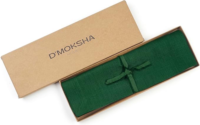 D'Moksha Homes Linen Forest Green Placemats Set of 4-100% Pure Linen Placemats 14 x 19 Inch for Summer - Handcrafted and Machine Washable